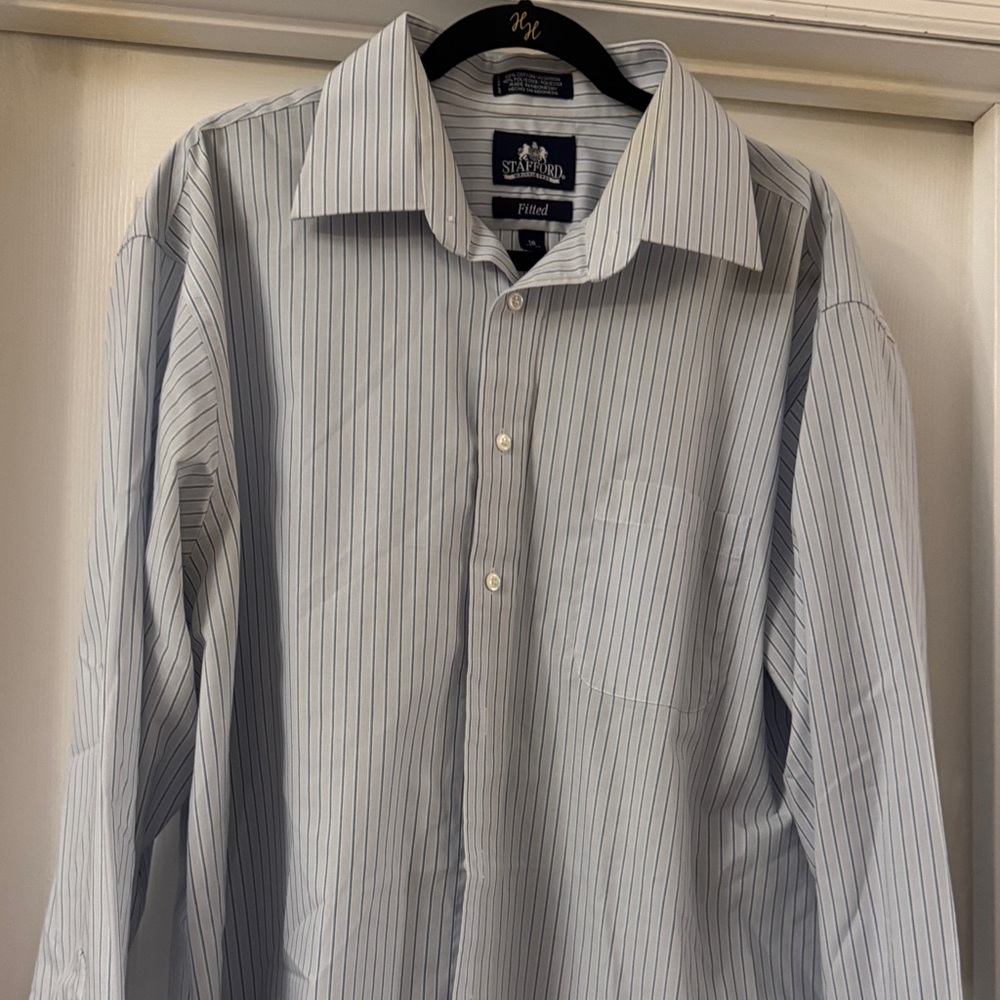 Stafford Men's Light Blue Pinstripe Dress Shirt